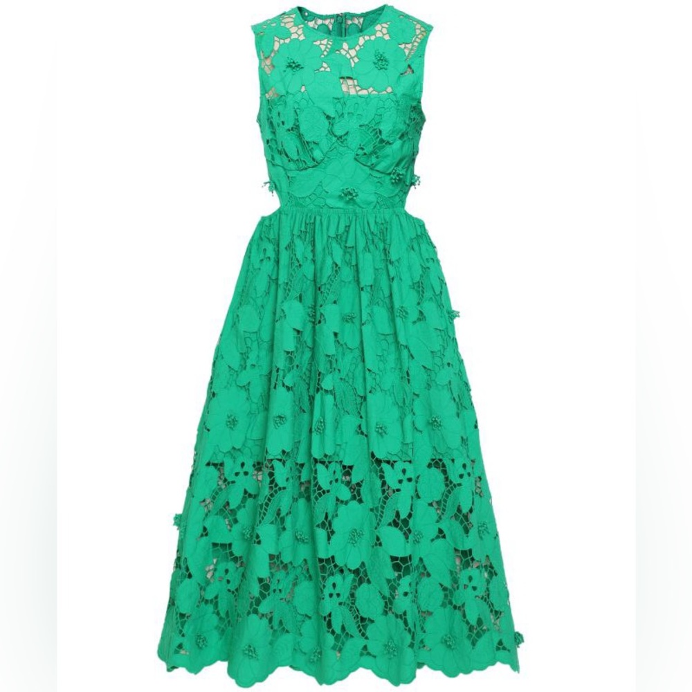 Self-Portrait Green Floral Lace Midi Dress